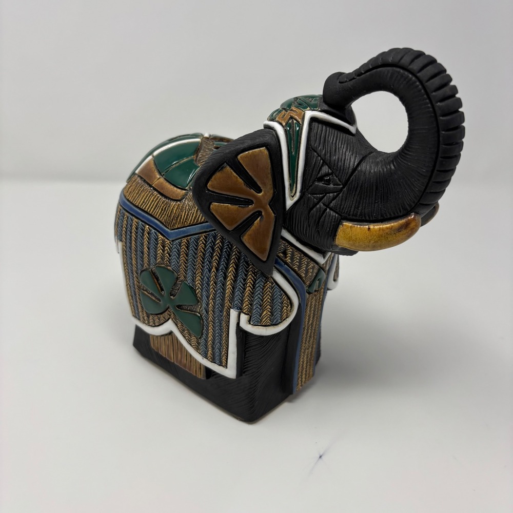 De Rosa Rinconada Elephant Figurine‎ Black Gold Blue Green Ceramic Art Pottery